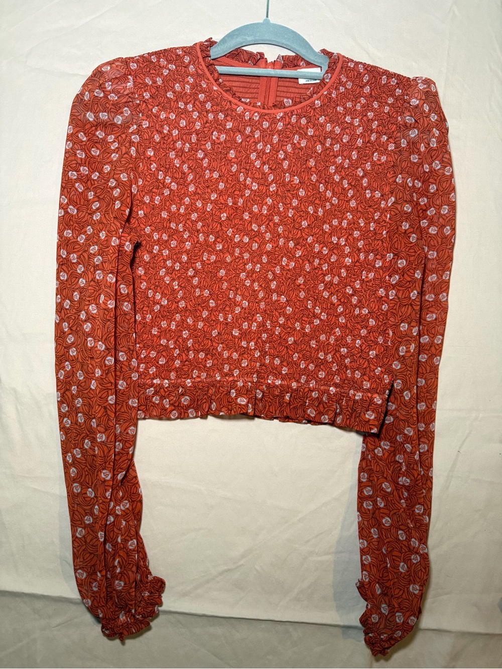 Aritzia Red Floral Long-Sleeve Crop Top